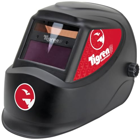 TIGREN Welding Helmet Mask Auto Darkening DIN 9-13 Solar Powered LCD | MIG TIG MMA PAC Compatible, Optical Class 1/1/1/2, 0.0003s Response, 2 Arc Sensors, Adjustable Headband, Lithium Backup