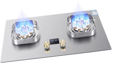 Piano Cottura A Gas, Piano Cottura A Gas A 2 Fuochi, Con Funzione Timer, Fornello A Gas GN/GPL Da 7,2 KW, For Ristorazione Da Campeggio In Roulotte, Fornello A Gas A Impulsi Elettronici ( Color : LPG