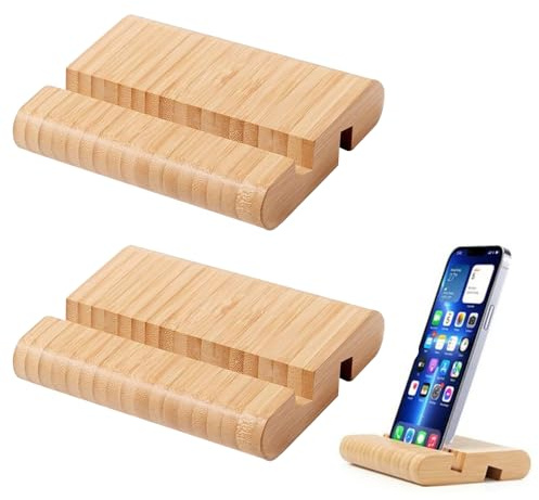 DHSBGWSX 2 Stück Bambusständer, Tablet-Ständer, Schreibtischständer-Dekoration, praktischer Handy-Ständer, Handy-Halter, universeller Handy-Ständer