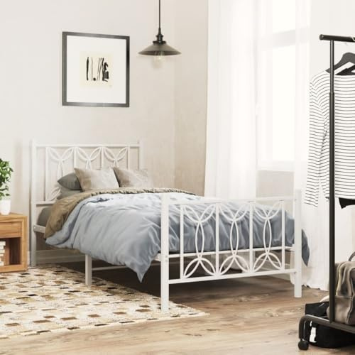 vidaXL Sängram med huvudgavel och fotgavel vit metall 90x190 cm, säng, metallsäng, metall sängram, sängar, metallsängar, metall sängramar, gästsäng