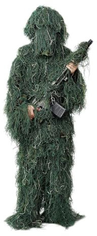 5-Teilige 3D Tarnanzug Camouflage Jagdbekleidung Jagdbekleidung Herren Einschließlich Jacke,Hose,Kapuze,Tragetasche Jäger Kostüm für Unisex Erwachsene/Jugendliche,ForestGreen-Kids
