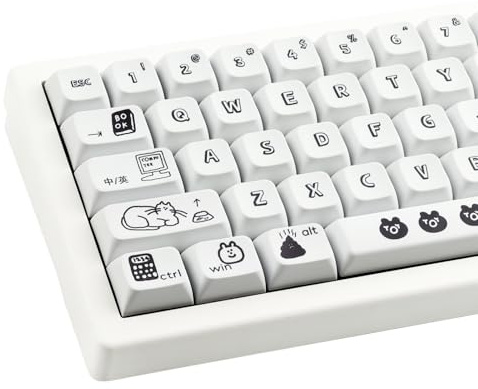 Sunzit PBT Keycaps - 130 Black Cartoon Dye-Sublimated | Cute XDA Profile Custom Keycaps for Cherry & Gateron MX Switches Mechanical Keyboards