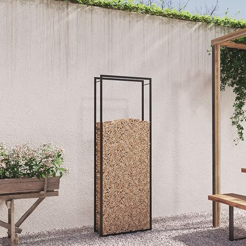 Wenjingqi-350309 Holzregal aus mattschwarzem Stahl, 80 x 28 x 222 cm