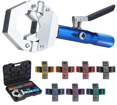 WiMas Pince à sertir hydraulique pour tuyau de climatisation 8T - Outil de sertissage portatif - Presse à sertir avec 7 matrices à clipser pour réparation de tuyaux de climatisation