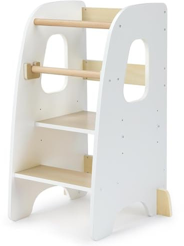 Ezebaby Tour d'apprentissage pour Enfants, Tour d'apprentissage 3 Hauteurs Réglables, Tour d'observation Enfant Montessori, Tour Eveil Bébé en Bois (Blanc)