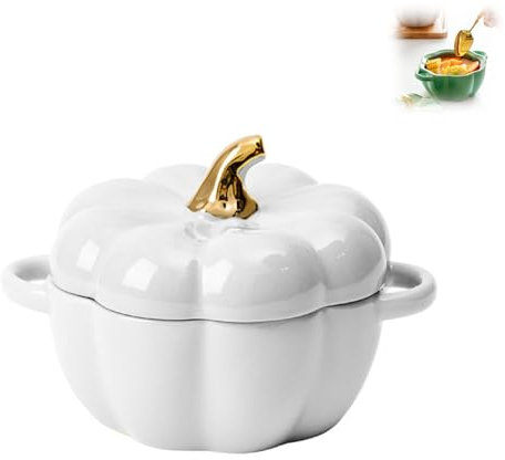 Teglie Di Zucca Con Coperchio, Ciotola Di Zucca Con Coperchio, Ciotole Di Zucca Da 15 Once, Ciotole Di Zuppa Di Zucca Con Manici, Ciotole Di Zuppa Di Zucca (Bianco)
