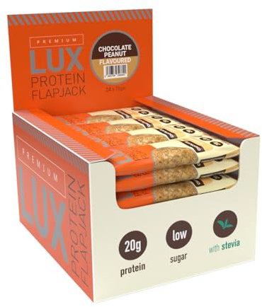 BW Premium LUX 20g High Protein Flapjack Bars 24 x 75g - Oat Based Low Sugar Snack - Bodybuilding Warehouse (Chocolate Peanut)