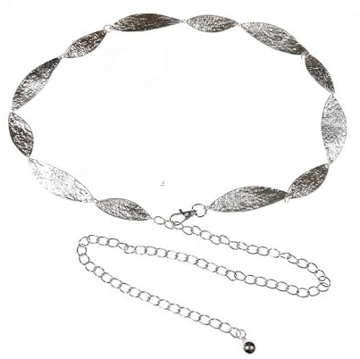 VueLux Dambälte mode midjebälte metall kedjebälte justerbar midjekedja smal höftkedja för jeans klänningar, Silverblad, 101-126cm