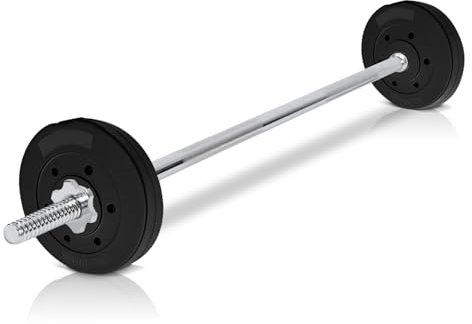 wuuhoo® Langhantelstange & Hantelscheiben im Set Marcel 2.0, 26kg-60kg, Hantelstange 30mm, Stahl verchromte Hantel, Zement Hantelscheiben 30mm, 120cm-200cm 2 x 10kg | 200cm