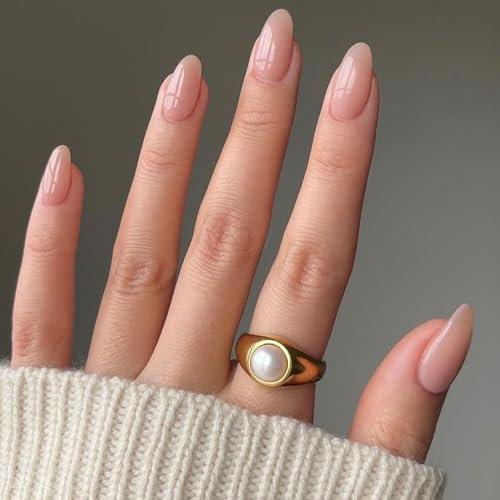 Ceboic Lot de 24 Faux Ongles Court Amande, French Press on Nails, Nude Rose Naturel Ongles à Coller, Couverture Complète Acrylique Ongles Réutilisables Couleur Unie Faux Ongles pour Femmes Filles