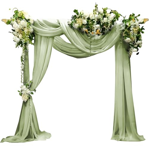 LEKEFETO 2er Set Hochzeitsbogen Vorhang aus Transparentem Tüll, 75x600cm – Dekoration für Hochzeit, Fotografie, Party & Himmelbett (Hellgrün)