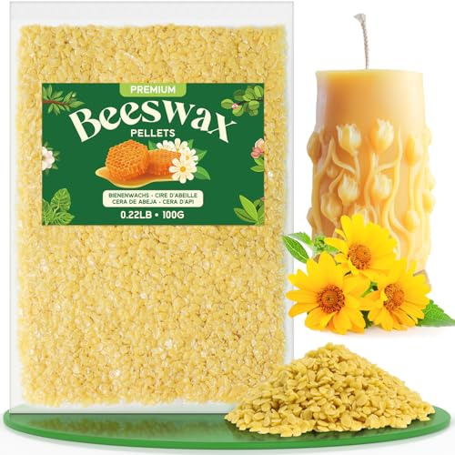 NORVENCE Bienenwachs Bio für Kosmetik, Gelbes Bienenwachs Pastillen 100g, Kerzenwachs für die Kerzenherstellung, Reines und natürliches Bienenwachs für Hautpflege, Lippenbalsam, Polieren und Lotion