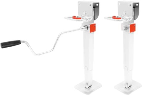 NoneDanGee 2 stycken stödset för släpvagn, husbil, stöd, justerbar höjd 42–56 cm, ställstöd, vridbar, tung plikt, släpvagnstillbehör, vevstöd för släpvagnshållare, 1T lastkapacitet (vit)