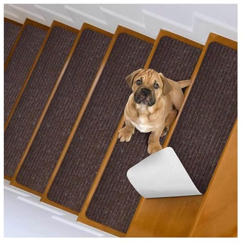 RVOWTAGL Paquete de 15 20 x 76 cm Tapetes Rectangulares Peldaños Escalera, Reutilizable Alfombras De Suelo Adhesiva para Escaleras De Azulejos Y Vidrio