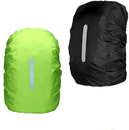 2Pcs Housse de Sac à Dos Réfléchissante, Étanche Housse de pluie imperméable avec Boucle réglage à Bandes réfléchissantes Sac à Dos Habillage pour Randonnée Camping Cyclisme 40-50L Noir et Vert