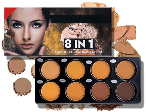 Katiluxiya Matte 8 Color Ttimming Makeup Palette, Powder Contour Palette, Cosmetics Contour and Highlighting Powder Foundation Palette, Contour & Bronzer, Light to Medium, Cruelty-Free (01 Color)
