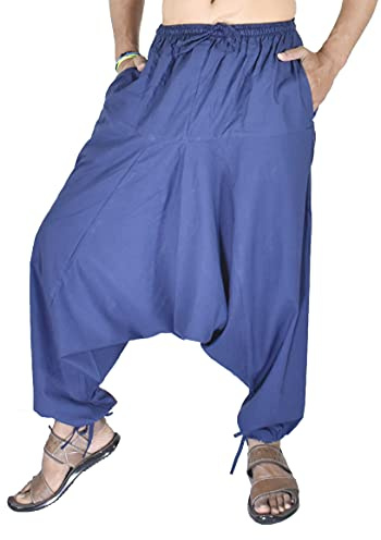 Whitewhale herr bomull solid haremsbyxor yogabyxor hippie, marinblå, one size