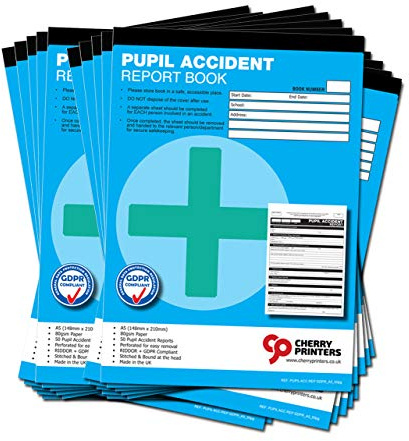 Cherry GDPR Pupil Accident Report/First Aid Book A5 50 Pages Pack of 20