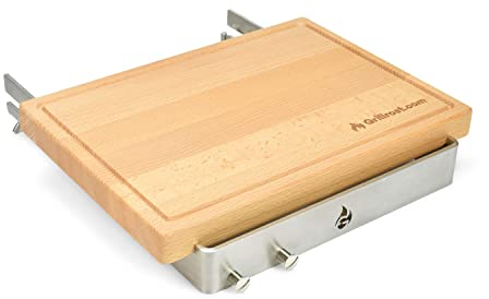 Grillrost.com Das Original Bretthalter für alle Feuerplatten mit 3-12mm Stärke | Buchenholz und Edelstahl - Made in Germany
