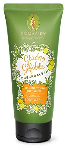 PRIMAVERA Glücksgefühle Duschbalsam 200 ml - Zitrone, Tonka und Hanfsamenöl - Naturkosmetik - pflegend, rückfettend - vegan