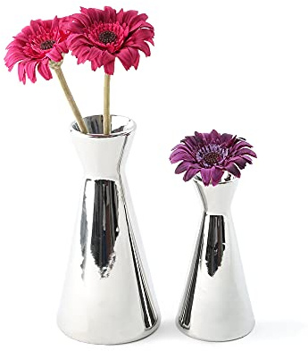Holst Porzellan VX 2222 Set 2 Porzellan Blumenvase 2-TLG. ''X-Form'' Silber 9.5 x 18.5