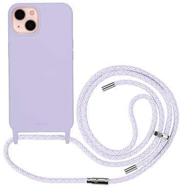 Artwizz HangOn Case für iPhone 13 - Robuste Silikon Handykette mit Abnehmbarem Band - Necklace Handyhülle mit Kordel zum Umhängen - Lila