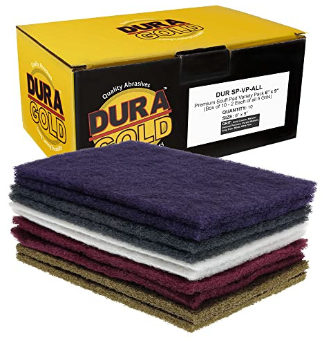 Dura-Gold Premium 6 x 9 10 Scuff Pad Variety Pack, 2 Each Maroon, Gray, Gold, Purple and White - Scuffing, Scouring, Sanding, Cleaning, Blending, Paint Surface Prep Adhesion - Automotive Auto Body