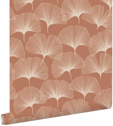 papier peint feuilles de ginkgo terracotta 53 cm x 10.05 m - ESTAhome