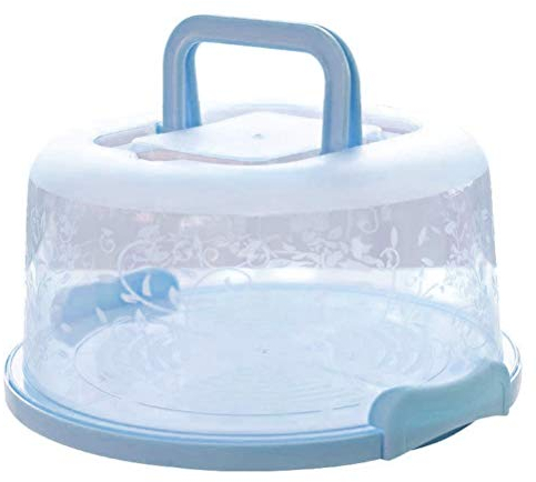 TOPINCN Portable Cake Carrier, Food Preservation Box with Handle Round Cake Carrier Cake Holder Transparent Cake Box for Storage (Blue)