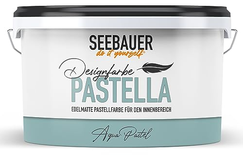SEEBAUER diy Pastellfarbe PASTELLA Blau 2,5L (Aqua Pastel) Edelmatte Wandfarbe Hellblau - Innenfarbe sehr hohe Deckkraft - Matt, Abwaschbar und Tropffrei