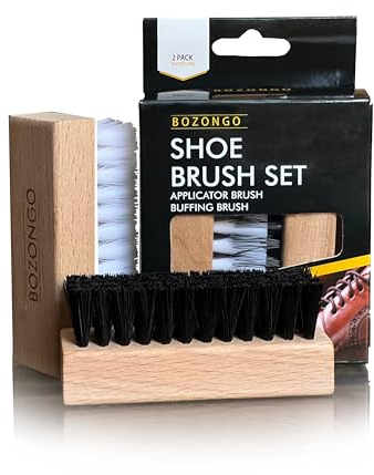 BOZONGO Shoe Brush Set, 2 Pack Shoe Polish Brushes for Shoe Cleaning, 9.5cm Perfect Traditional Wooden Handle Boot Brush for Mud Remover & Hard-to-Reach Areas