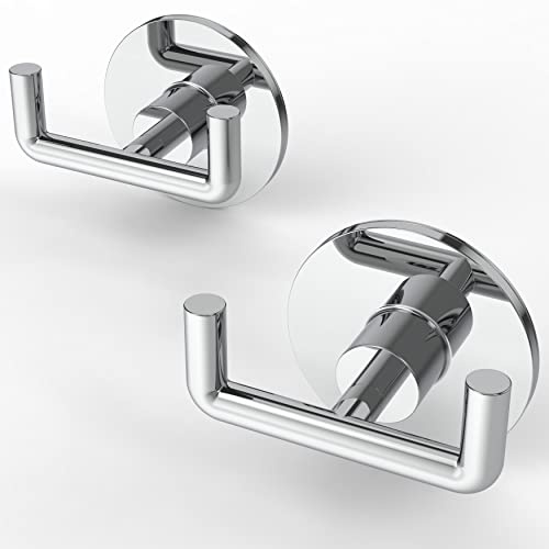 WZRUA Self Adhesive Hooks, Stainless Steel Towel and Coat Hooks,2pcs,Chrome | Sticky Extra Strong Robe Hook for Bathroom, Kitchen, Door, Washroom, RV