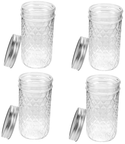 MAGICLULU 4pezzi Barattoli in Vetro Trasparente Per Marmellata Coperchio Ermetico Contenitori Per Conserve e Sciroppo Bocca Larga Per Facile Riempimento e Pulizia