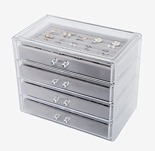 Make-up-Organizer, Schmucketui, Organizer, Schmuckaufbewahrung, transparente Acryl-Schmuckschatulle mit 4 Schubladen, Schmuck-Organizer für Ohrringe, Armreifen, Armbänder, Halsketten und Ringe,