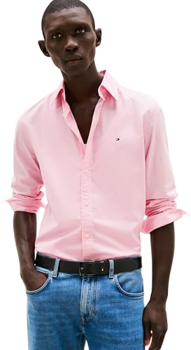 Tommy Hilfiger Uomo Camicia Flex Poplin Solid Regular Fit, Rosa (Classic Pink), XL