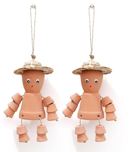VELENTI Clay Garden Decor - Set of 2 Terracotta Pot Man Bill and Ben Style Ornaments - Lovely Outdoor Accessories - Figurines for Patio, Front Porch