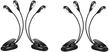 Uhidka 4 Stück Notenständer-Licht-Clip auf LED-Buchlichtern Doppelarm-Leselichter für Bücher Im Bett 360 Grad Verstellbarer Clip