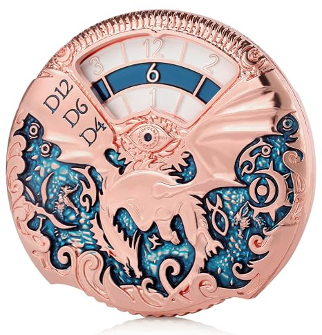 DNDND Dragon - Set di dadi in metallo 7 in 1 per roulette, con splendida confezione regalo, per giochi di ruolo come dungeon, draghi e giochi di ruolo (oro rosa con foglia di tè)