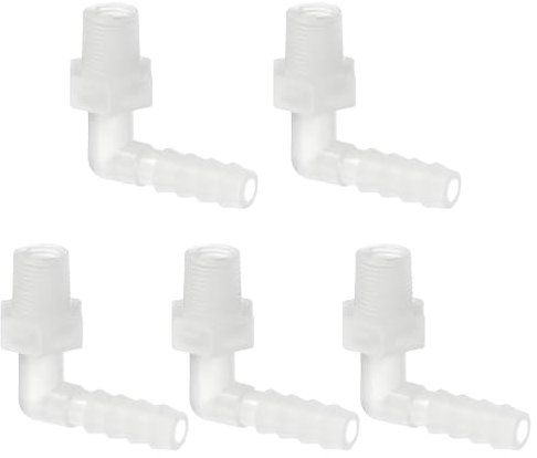 PATIKIL Raccord en coude en Plastique de 5 pièces, 1/8 G x 1/4 pour Tuyau barbelé, connecteur de Tuyau en Plastique pour gaz, Carburant, Liquide et air.