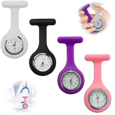 YSBCNK 4Pcs Nurses Fob Watch, Fob Watches for Nurses, Nurses Watches for Women, Pocket Clock with Pin for Health Care Nurses Doctors Paramedic Staff Medical Brooch Digital Fob Watches