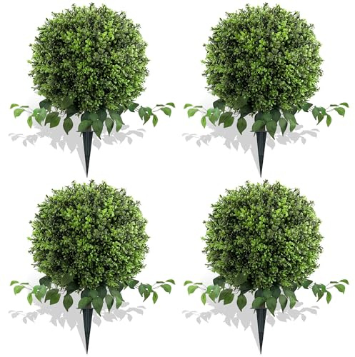 TONAHUTU Bush artificiale a forma di palla di bosso artificiale, resistente ai raggi UV, cespugli di bosso finto a forma di sfera, con picchetto per terra, pianta finta per esterni, decorazione per