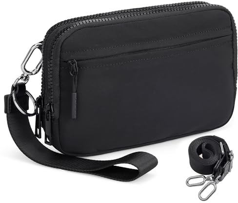 VONAL Wristlet Wallet for Women Anti theft Small Crossbody Bag for Women with RFID Blocking, Nylon Black Wristlet Purse, Adjustable Strap, Phone Organizer, Lightweight Travel Shoulder Bag