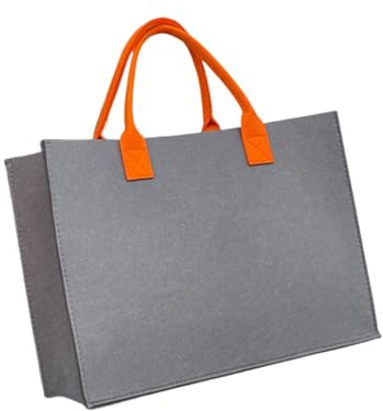 DxXU SewLife 1pc Large Unisex Felt Grocery Tote Bag Contrast-Color Portable Handbag Reusable Gift Bag (7.Concrete Grey+Orange)