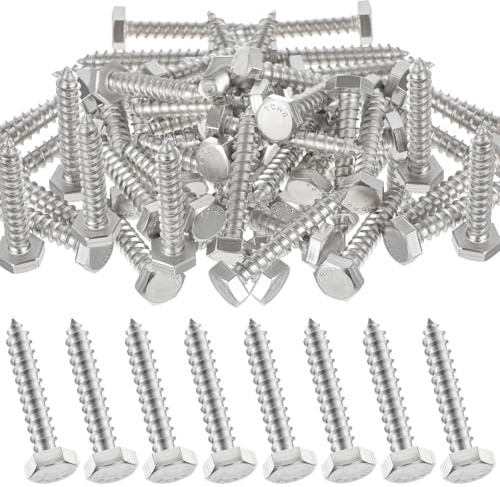 Zonon 100 Pcs 1/4 x 1-1/2 Hex Head Lag Screws 304 Stainless Steel Lag Bolts Heavy Duty Lag Screws Hexagon Head Wood Screws