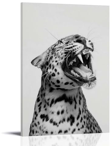 HUERIER Leopardenmuster, Schwarz und Weiß, Leinwanddruck, Wanddekoration, für Schlafzimmer, 30 x 45 cm, Rahmen-Stil