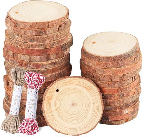 Holzscheiben 60 Stücke 4-5cm Baumscheiben Vorgebohrten LöChern Holzplatte Rund