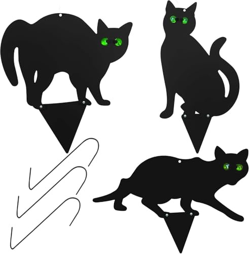 JF HOME BLISS Weatherproof Cat Deterrent for Gardens – 3x Black Cat Silhouettes with Marble Eyes – Safe & Humane Pest Control for Outdoor Use