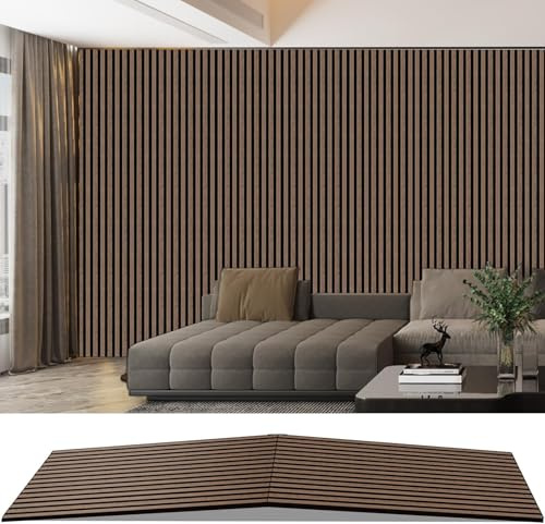 AKKPANE Acoustic Wall Panels 2400x600 mm(1.44m²) | Foldable Wood Slat Panels for Wall | Sound Absorption | Suitable for Living Room, Bedroom, Office (Walnut 4#)