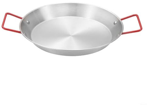 Fauhapyway Padella per paella, in acciaio inox, per frutti di mare, piatto da portata, wok, vassoio rotondo con fondo piatto, per cucina e ristorante, 18-28 cm (22 cm)