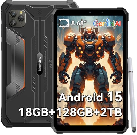 Blackview Active5 Outdoor Tablet 8 Zoll, 90Hz Display, Rugged Tablet mit SIM 4G, 18GB RAM 128GB ROM/2 TB TF, GeminiAI 3.0, NFC, Gesichtserkennung, Fingerabdruckerkennung, IP68 & IP69K & MIL‑STD‑810H